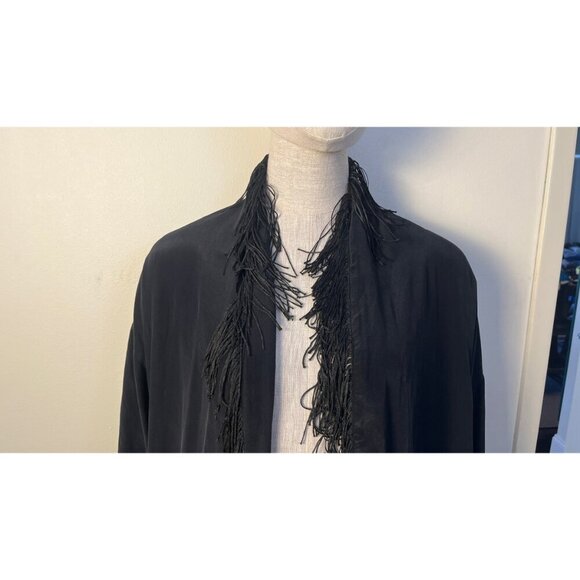 RARE!  WINTER KATE BLACK VINTAGE SILK FRINGE BOHO STEVIE KIMONO JACKET - Picture 2 of 9